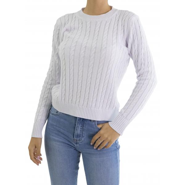 Maglia intrecciata girocollo tinta unita 